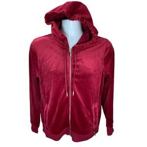 Calvin Klein Full Zip Velour Women’s Hooded Track Jacket Size Medium Burgundy